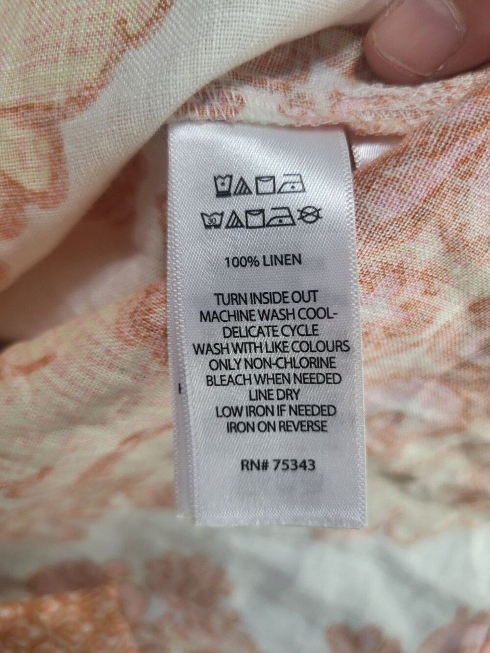 Rachel Zoe SZ M Long Sleeved V Neck Linen Boho Print Blouse Top Orange White - Picture 6 of 6